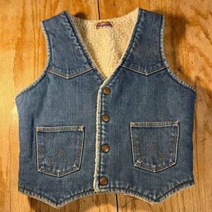 Vintage kids wrangler sheep wool lined vest-denim- size toddler